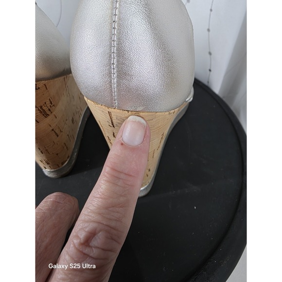 Coach Womens Joslin Sandals 8M Cork Wedge Silver Metallic Luxury Holiday Formal - Picture 10 of 13